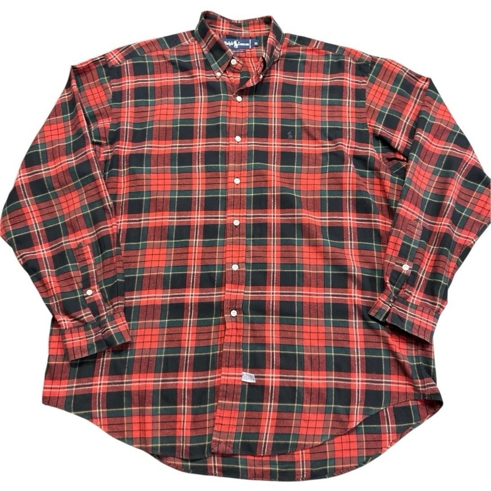 Ralph Lauren Shirt Mens XL Buffalo Check Plaid Button Down Shirt Red Black